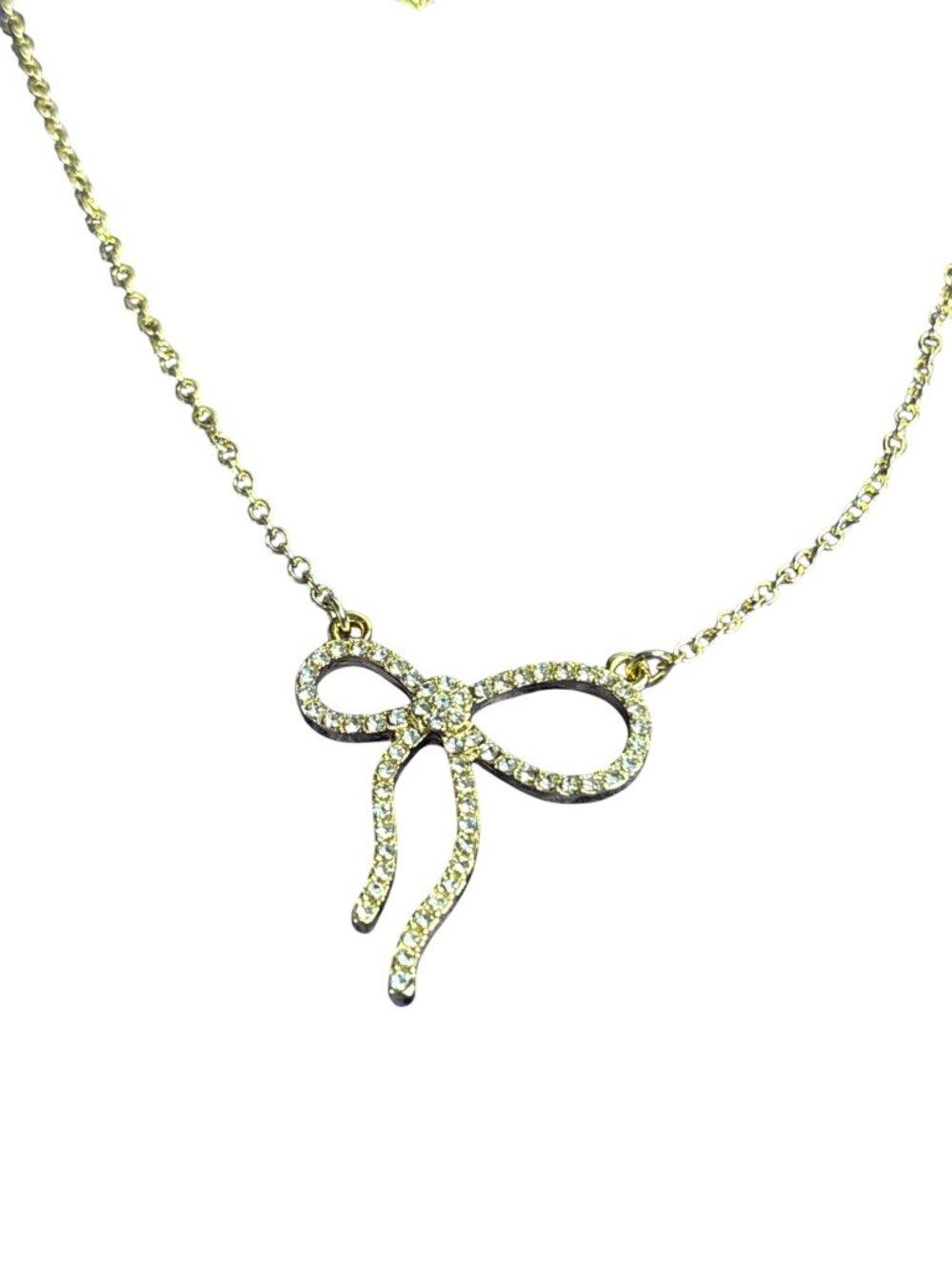 Talbots Bow Necklace Clear Rhinestone Goldtone 19 - 22 inches Long